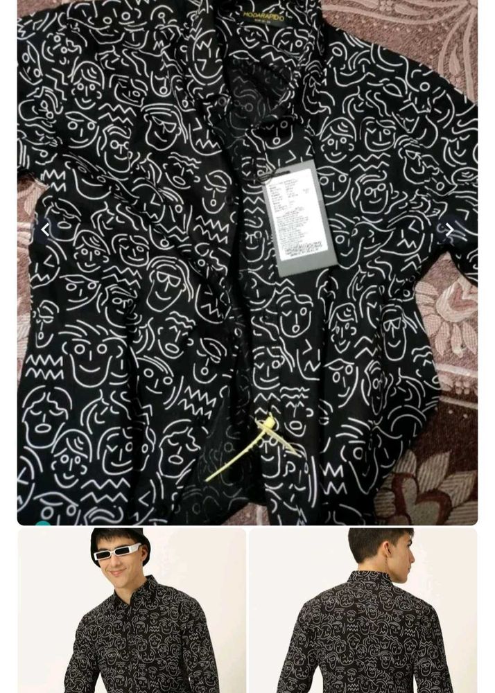 Unique Graphic Print Button-Up Shirt