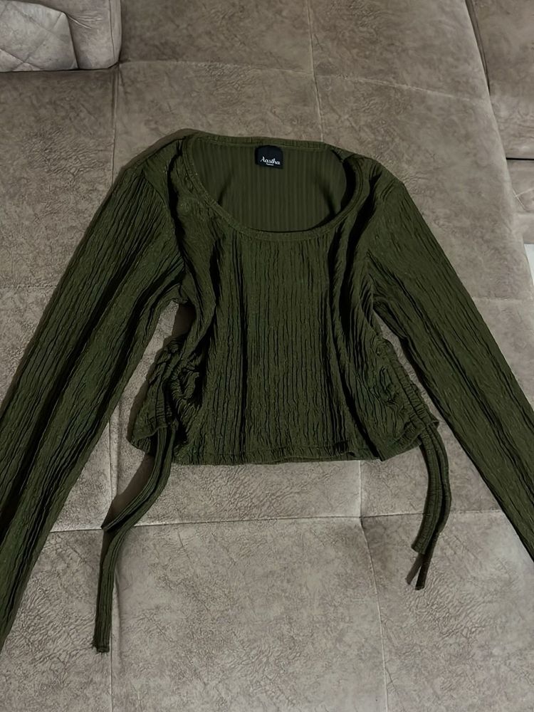 Olive Green Long Sleeve Crop Top