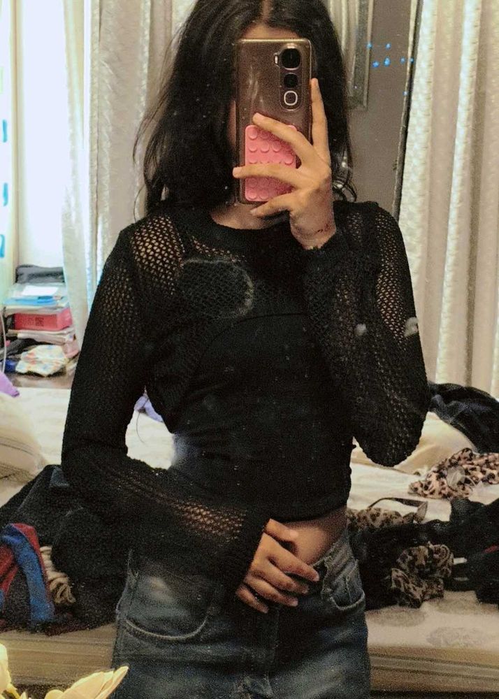 Sheer Black Cropped Sweater
