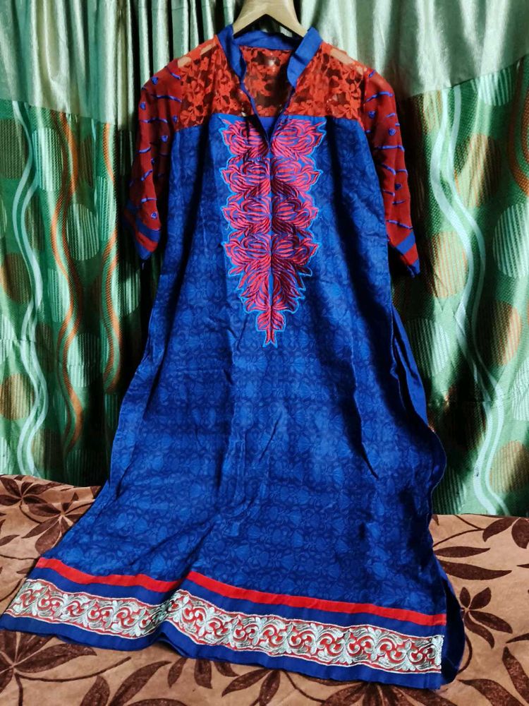 xxl Blue &amp; Red Embroidered Kurta