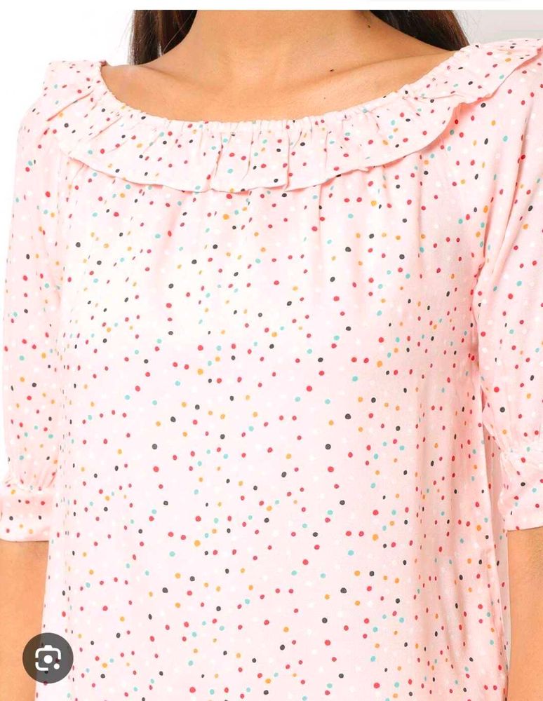 Peach Polka Dot Off-Shoulder Top with Puff Sleeves