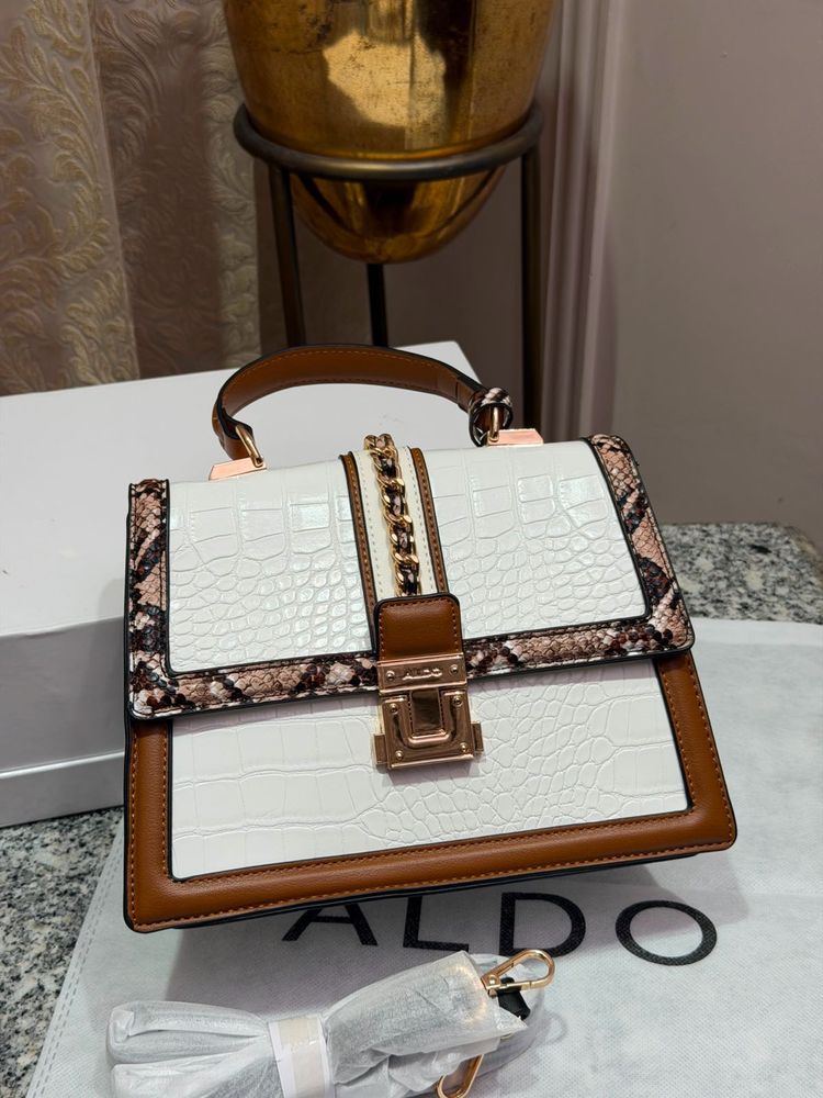 Chic Aldo Crocodile Embossed Top Handle Bag