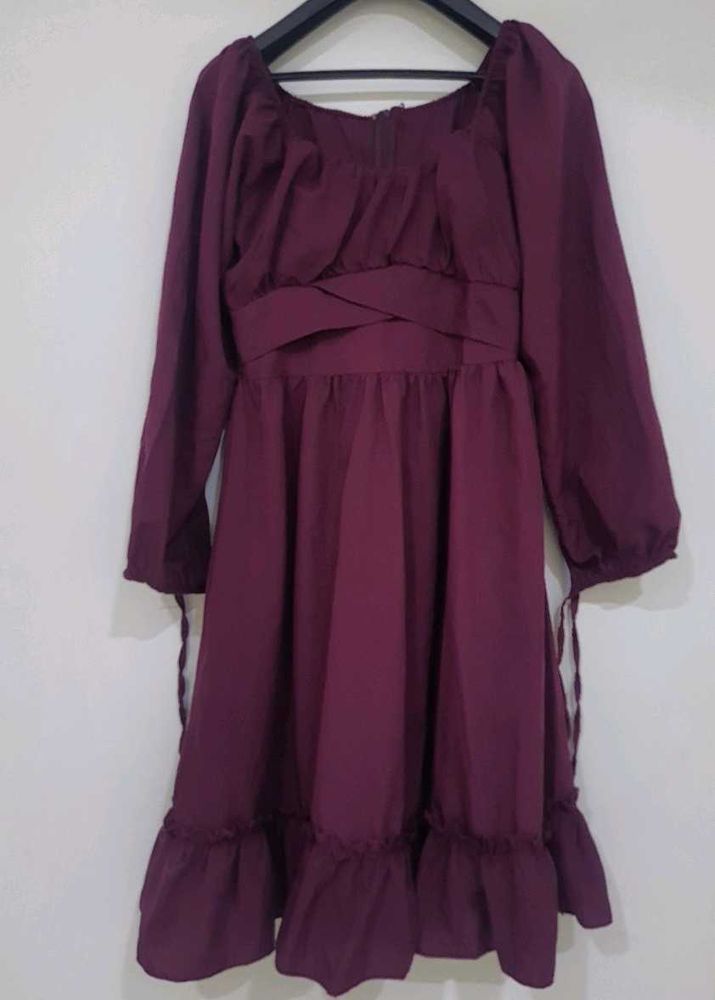 Chic and Elegant Maroon Fit &amp; Flare Midi