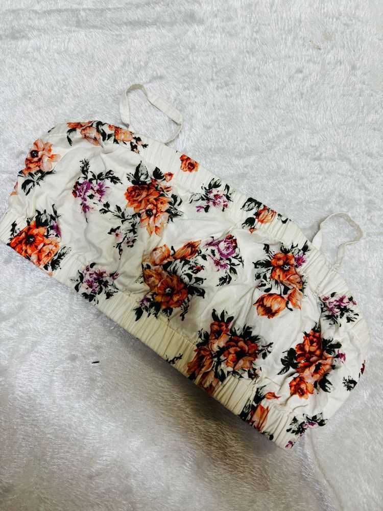 Floral Print Bandeau Crop Top