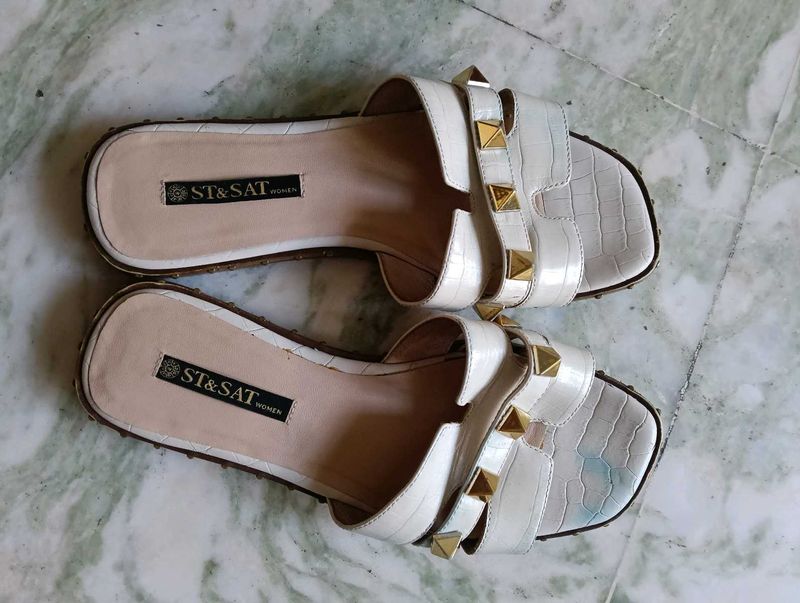 White Studded Slide Sandals