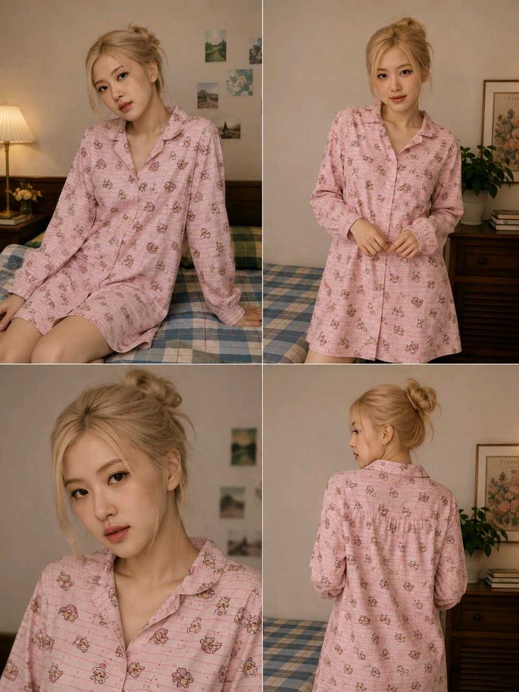 Pink Floral Button-Down Nightgown Dress