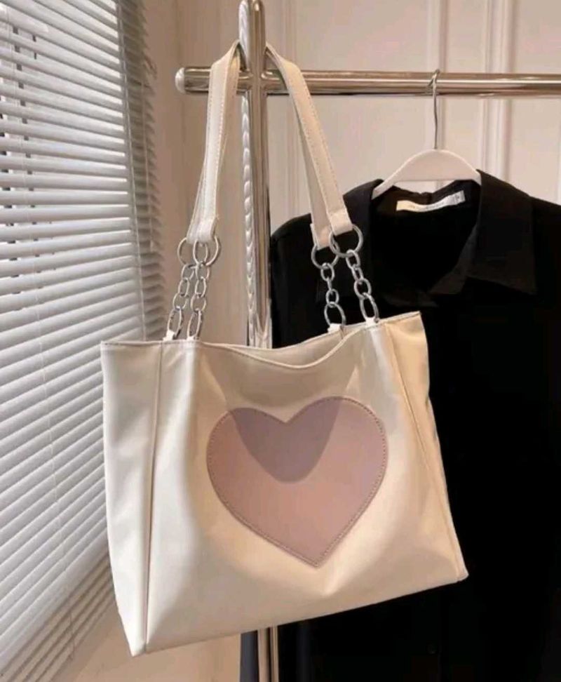 New pinteresty Chic White Tote Bag with Heart Desi