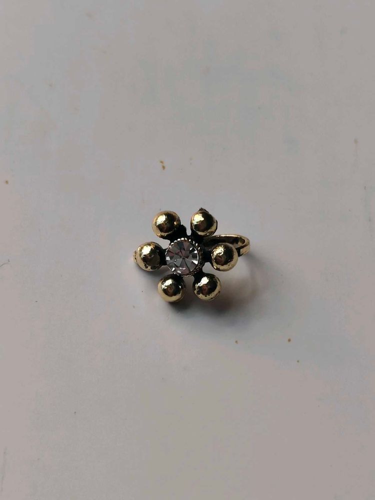 Gold-Plated Floral Nose Pin with Stone Unused