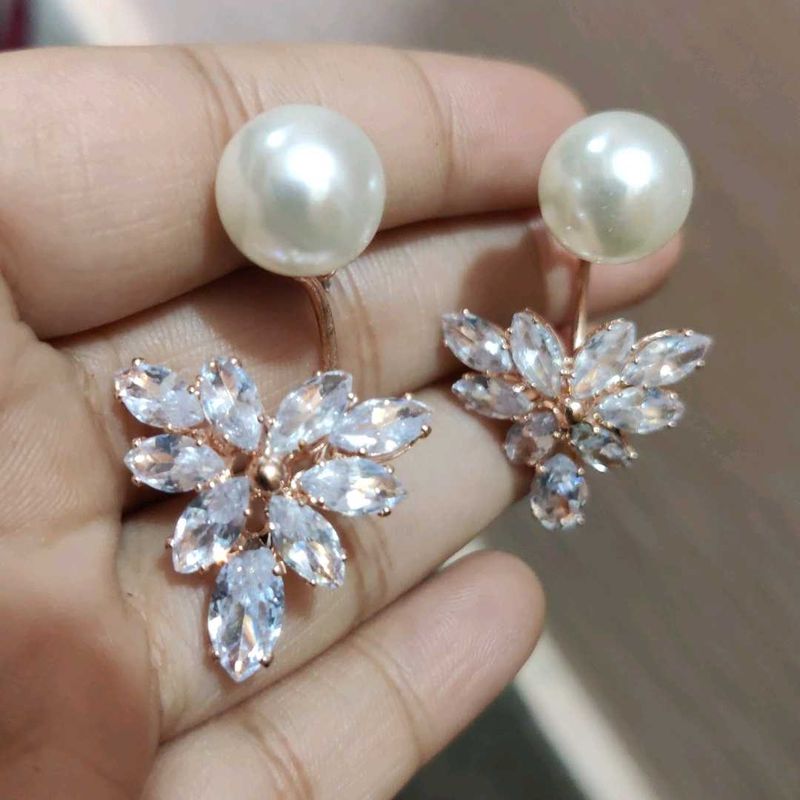 Pearl &amp; Crystal Flower Earrings