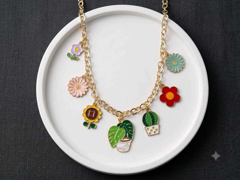 Cute Enamel Flower &amp; Plant Charm Necklace