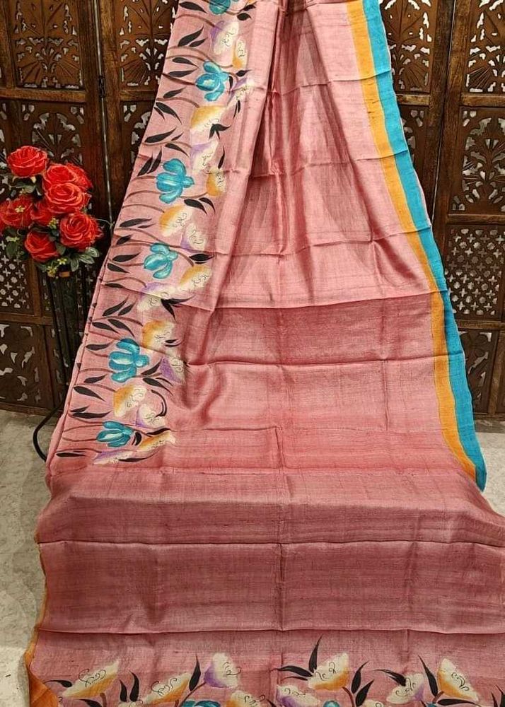 BRAND NEW Beautiful Hand-Painted TASSAR Saree