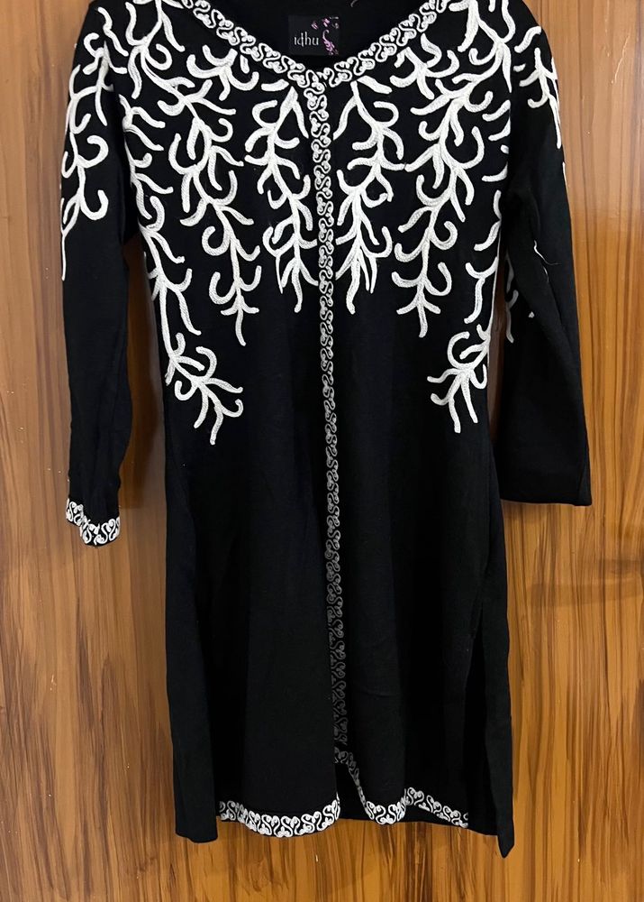 wollen Black Embroidered Designer Kurti