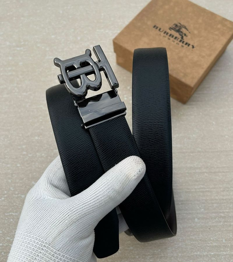 Burberry Black Leather Belt with Monogram Buckle