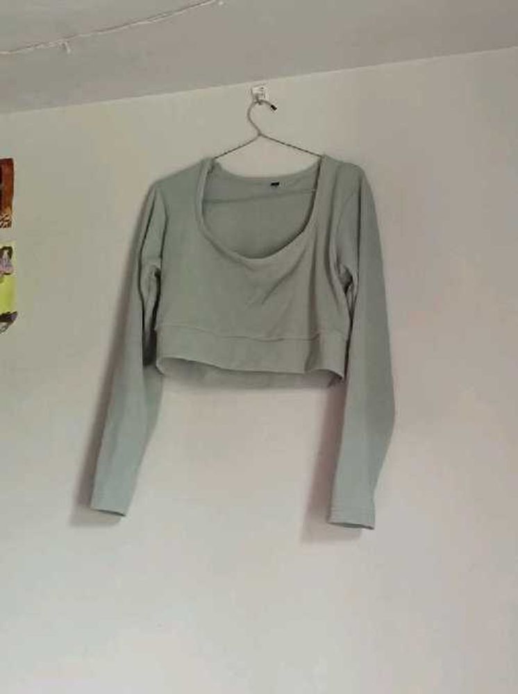 Light Blue Cropped Long Sleeve Shirt