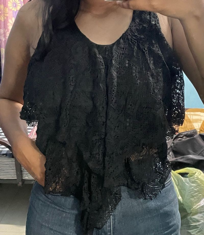 Black Ruffle Crop Top
