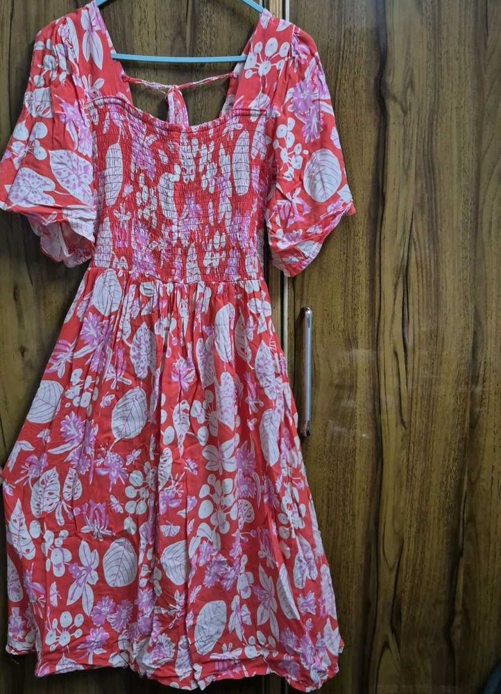 Boho Floral Print Smocked Dress