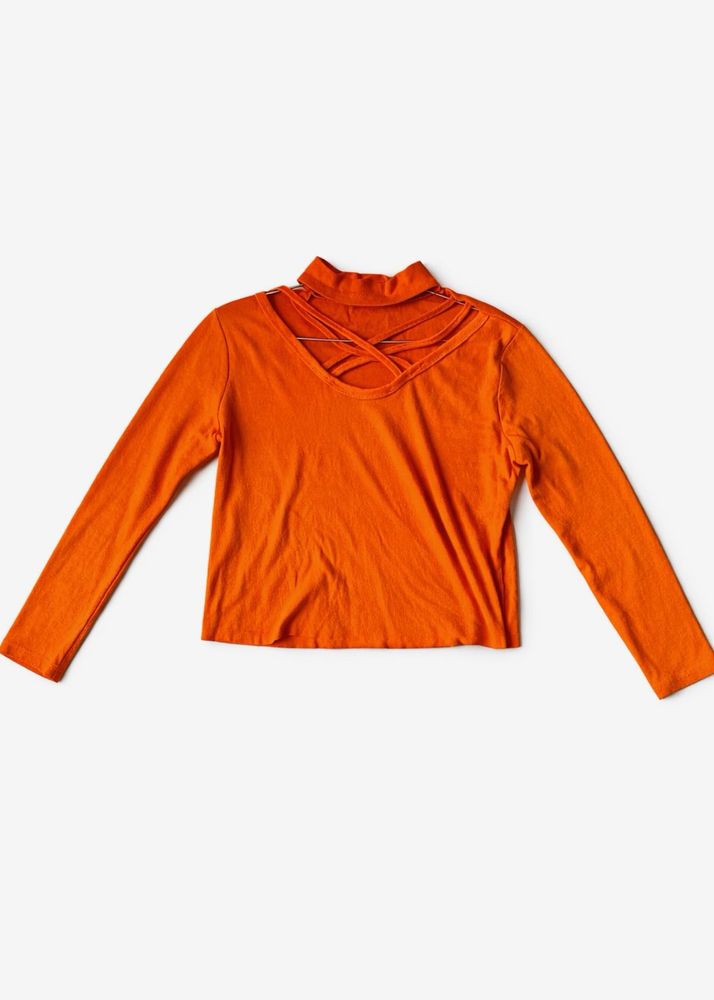 Orange Cut-Out Turtleneck Top