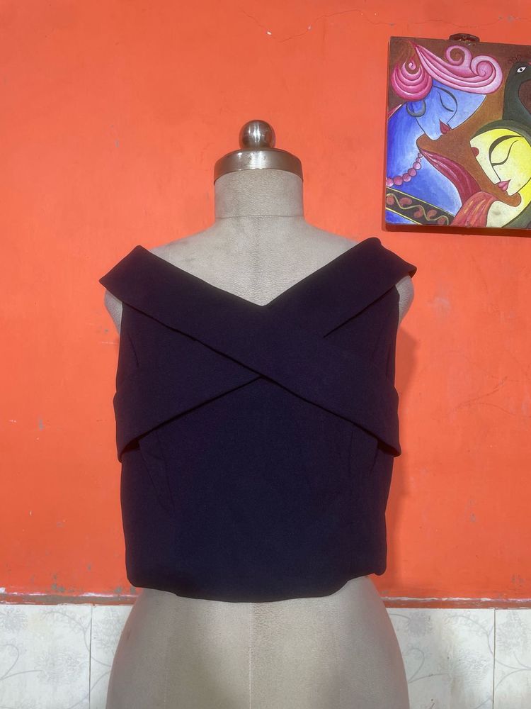 Stylish Off-Shoulder Navy Blue Top