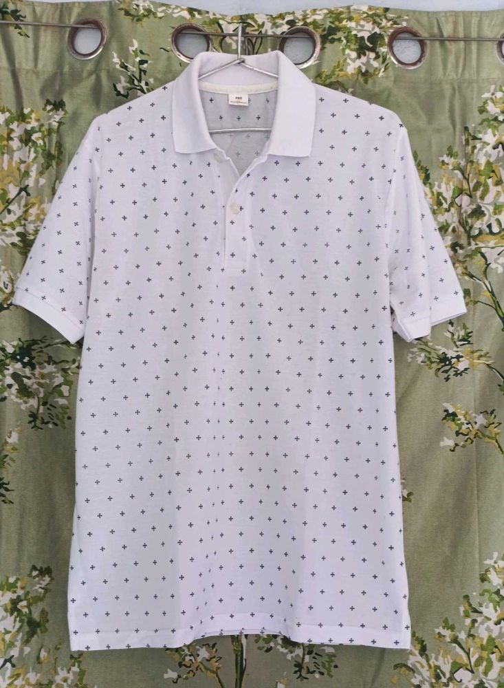 Men's White Polo Shirt with Geometric Pattern