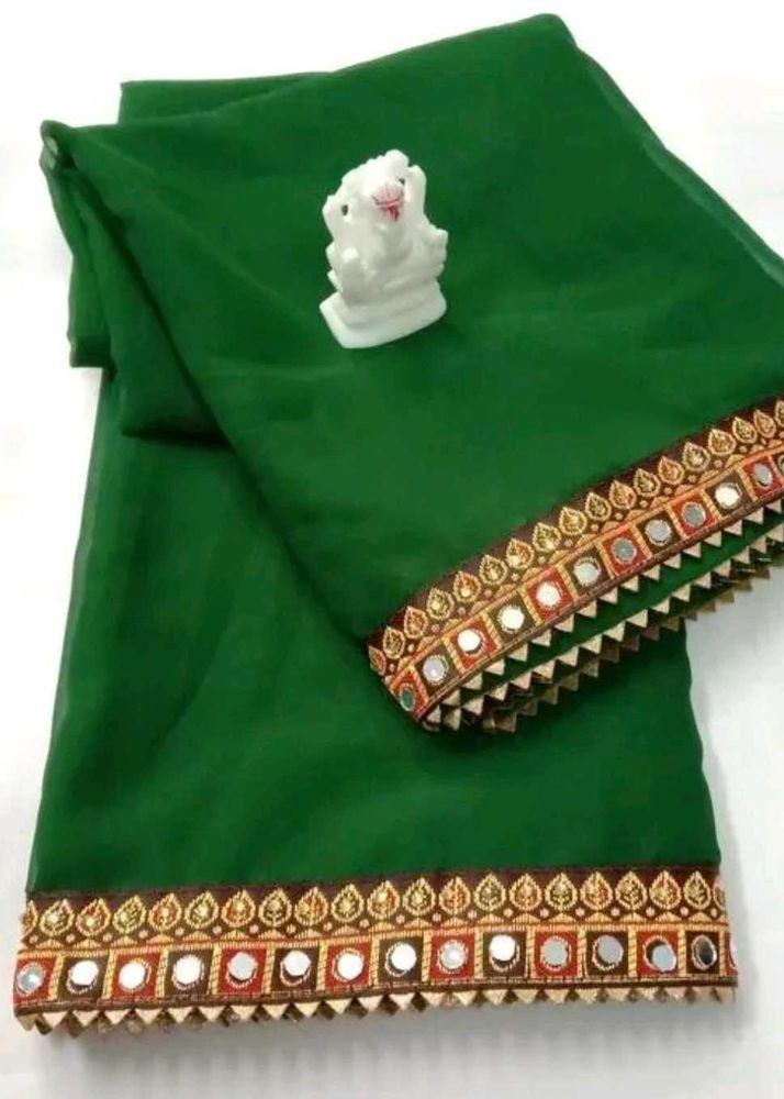 New Elegant Green Saree with Mirror Work