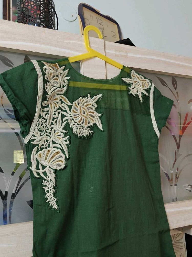 New Bottle Green patch work kurta