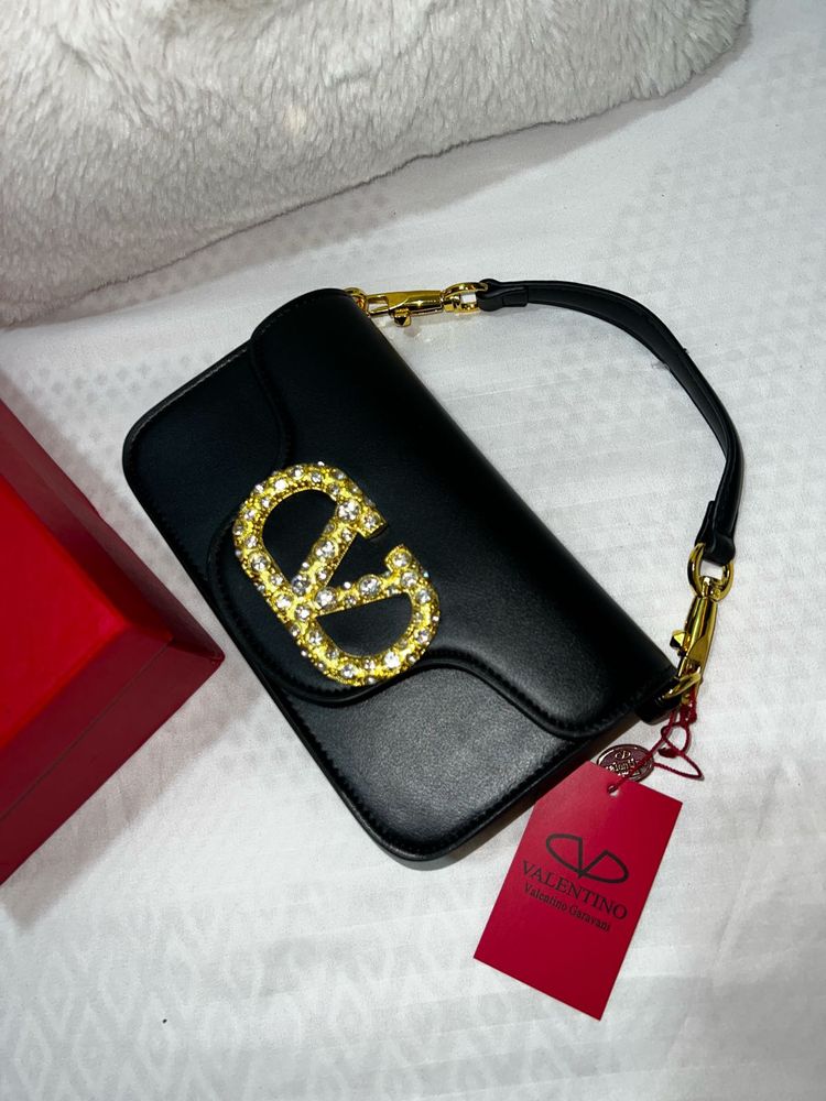 Valentino Black Handbag with Crystal Logo