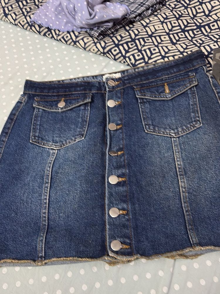 Denim Button-Front Mini Skirt