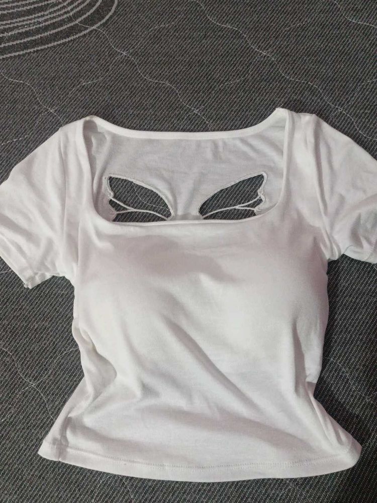 White Butterfly Cutout Tee