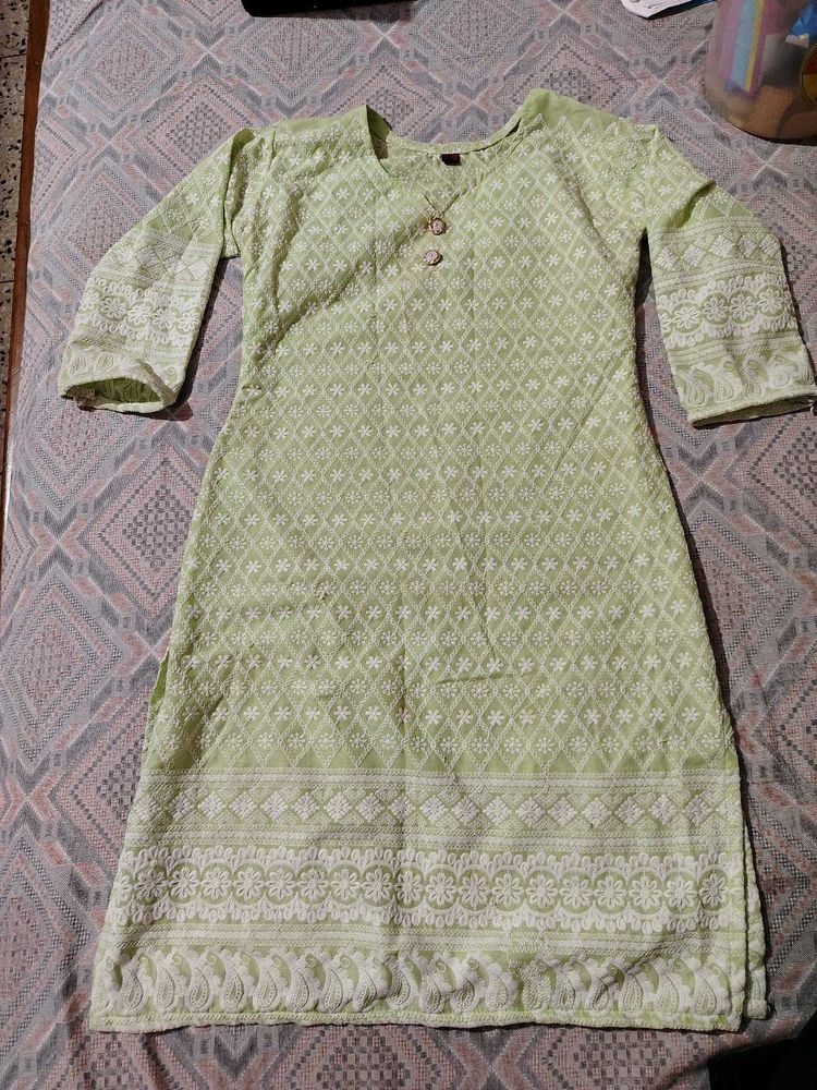 Embroidered Green Kurti
