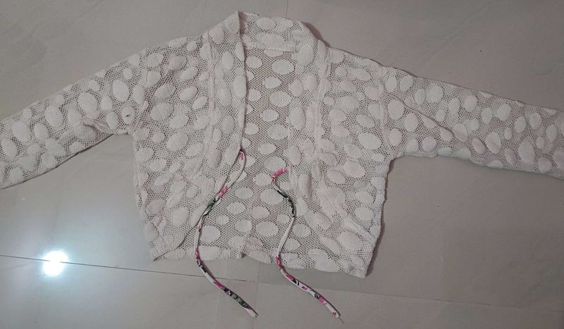 White Lace Cropped Cardigan