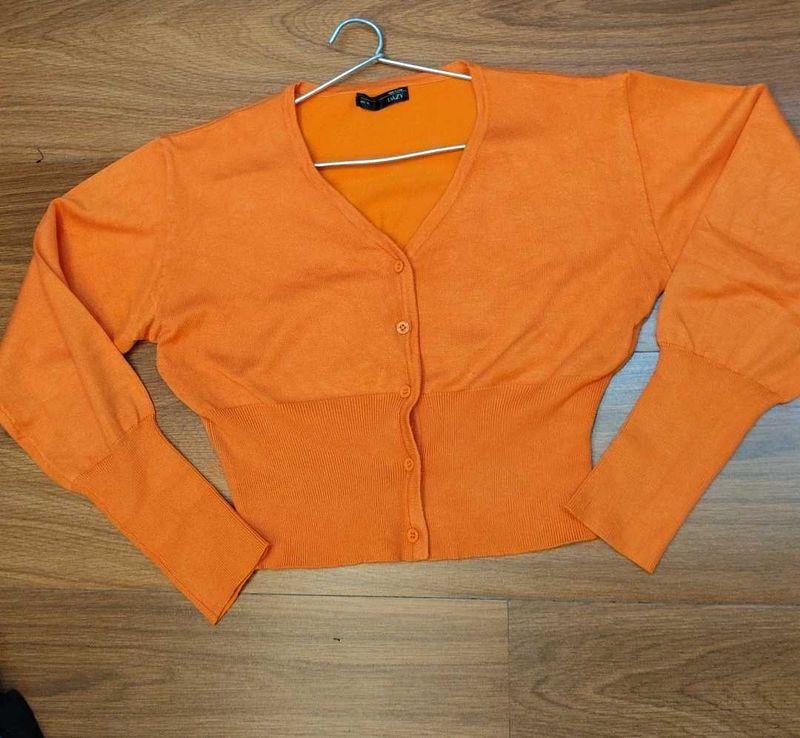 Bright Orange Cropped Cardigan