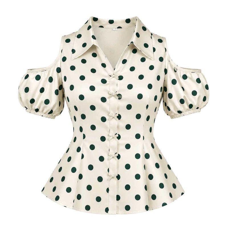 Cute Classic  Polka Dot Cold Shoulder Top 🌿