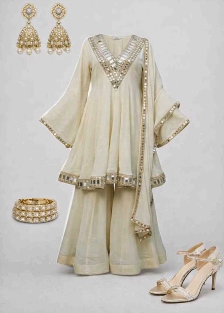 Designer Ivory Ethnic Sarara Suit 3pc