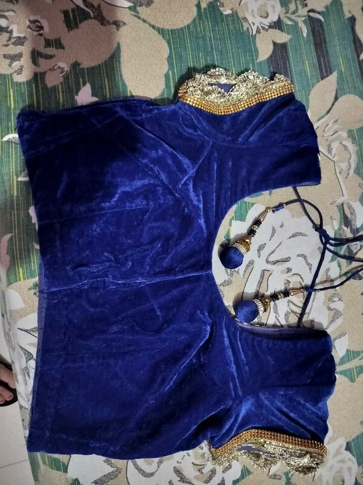 Blue Velvet Embellished Top