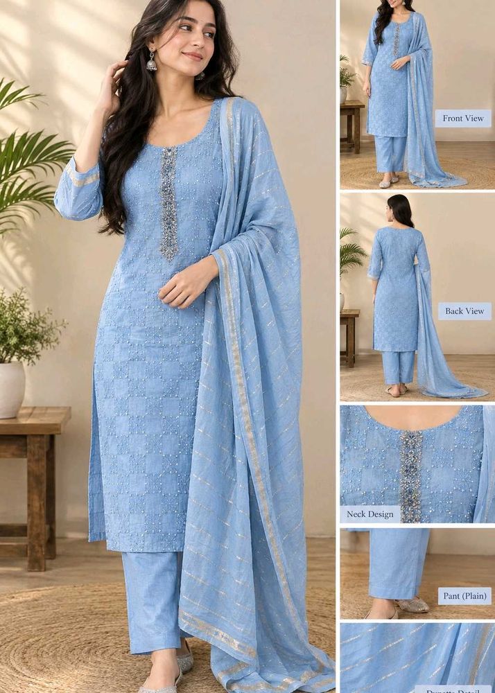 Women’s Light Blue Embroidered Straight Kurta Pant
