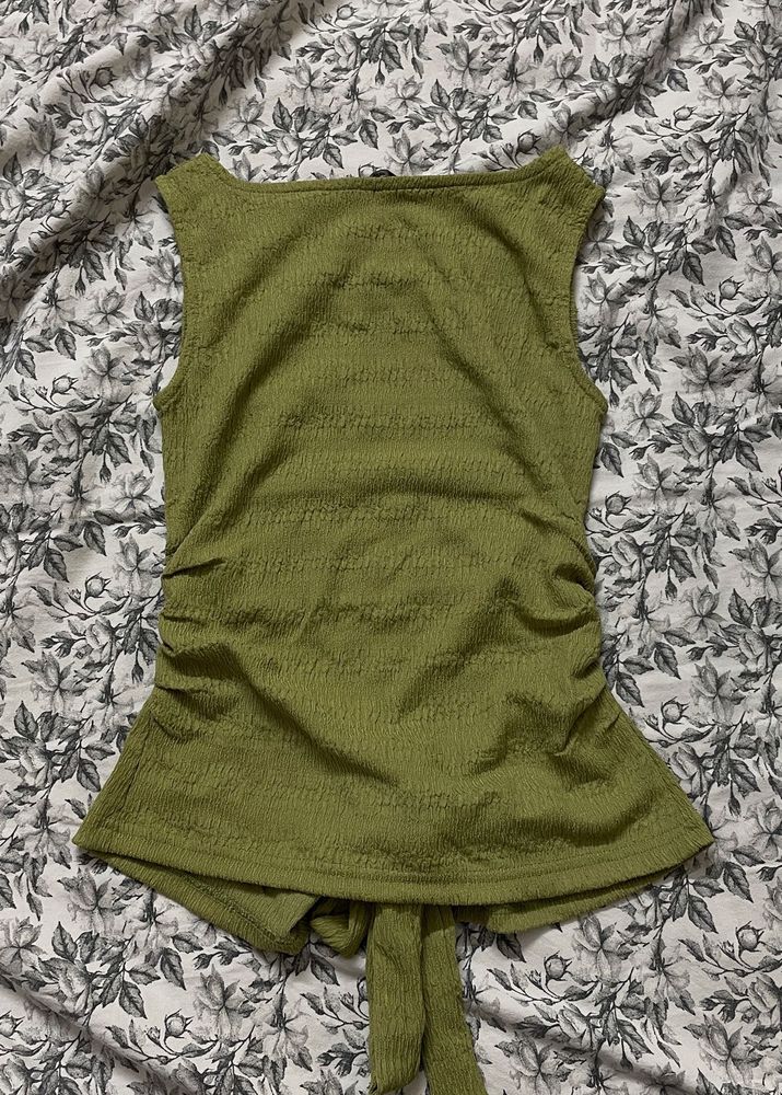 Olive Green Textured Sleeveless Top