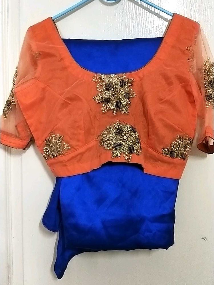 Navratri Gorgeous Orange &amp; Blue Embroidered