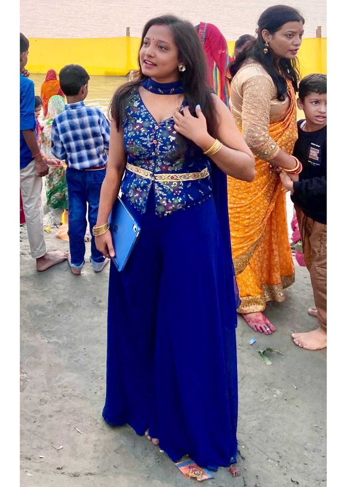 Blue Embroidered Indo Western wear