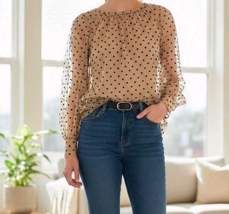 sheer Polka Dot  Blous