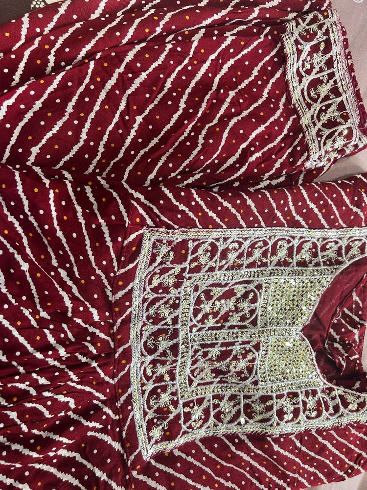 Maroon Ethnic Kurta with White Stripes