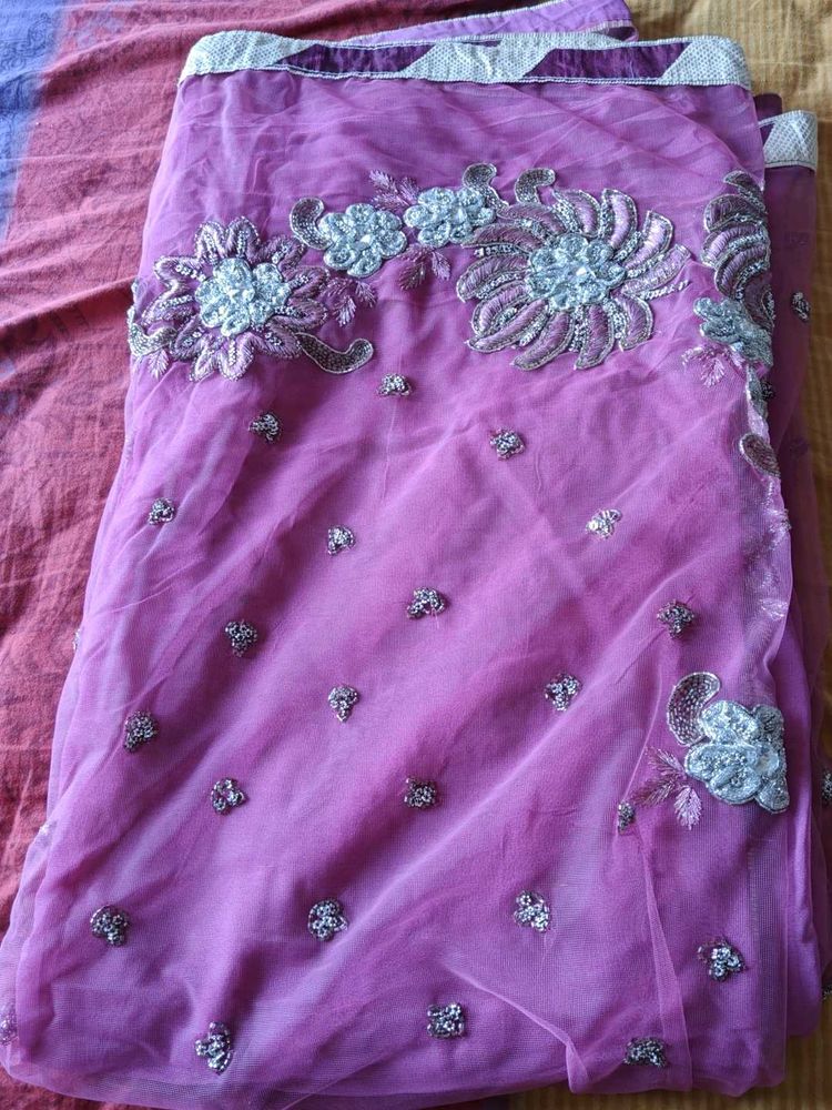 Exquisite Embroidered Purple Saree
