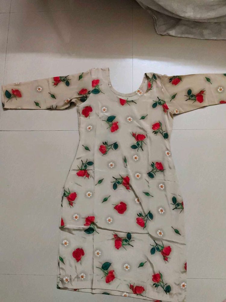 Cream Rose Print Kurta