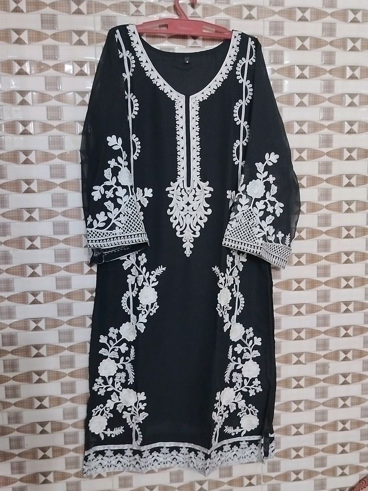 Black &amp; White Embroidered Kurti