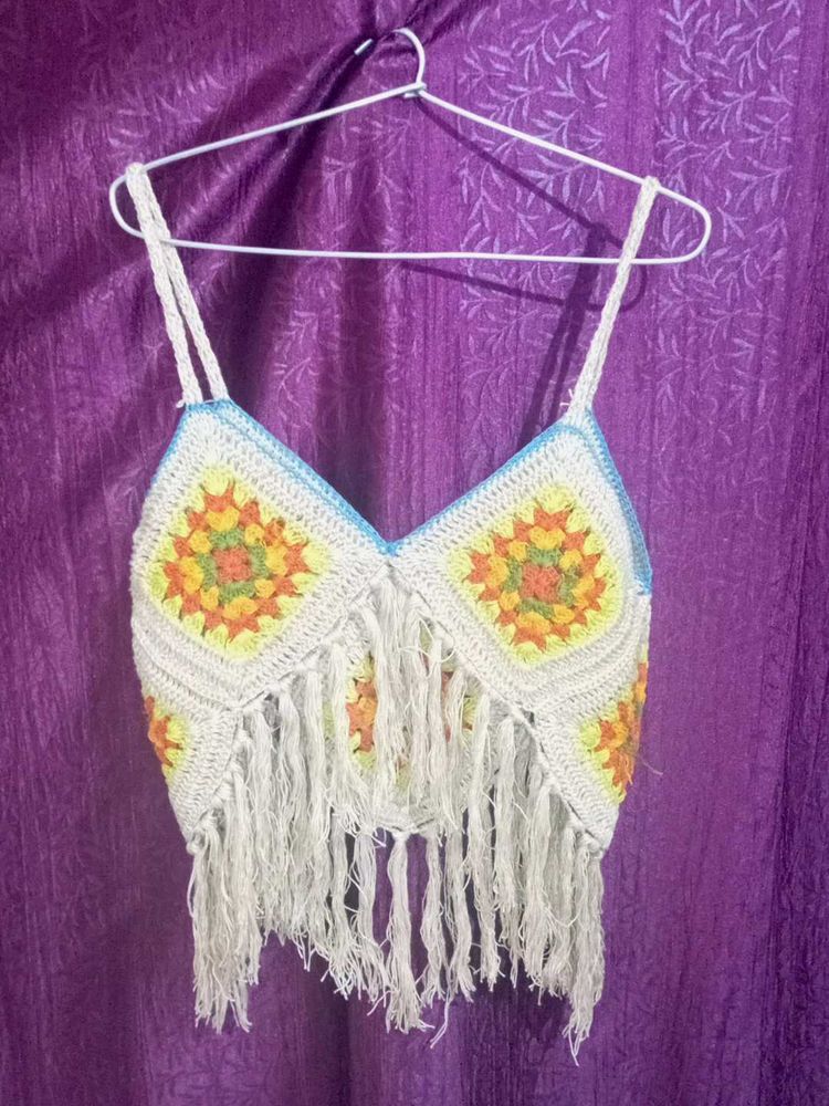 Boho Crochet Fringe Crop Top