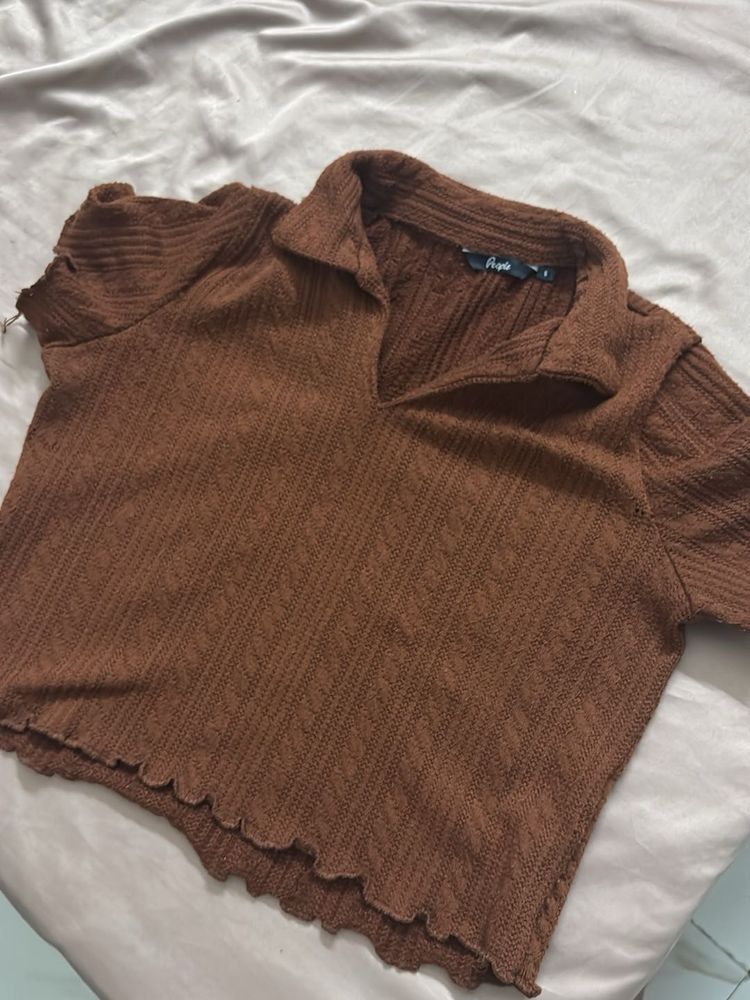 Chic Brown Textured Knit Top