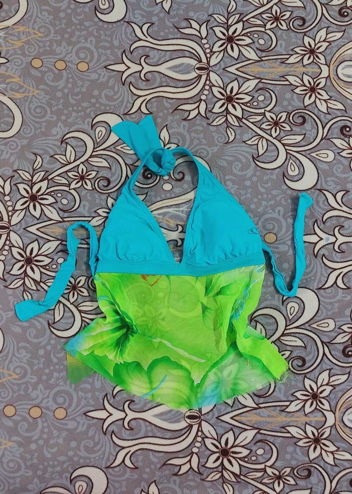 Y2K BLUE AND GREEN BEACH TOP