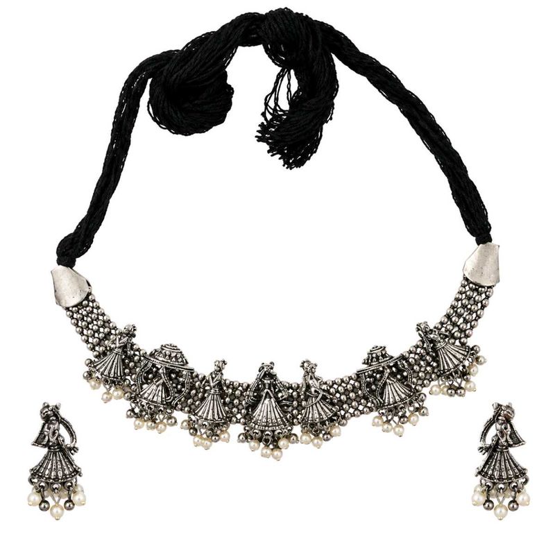 Oxidized Silver Afghani Necklace Set