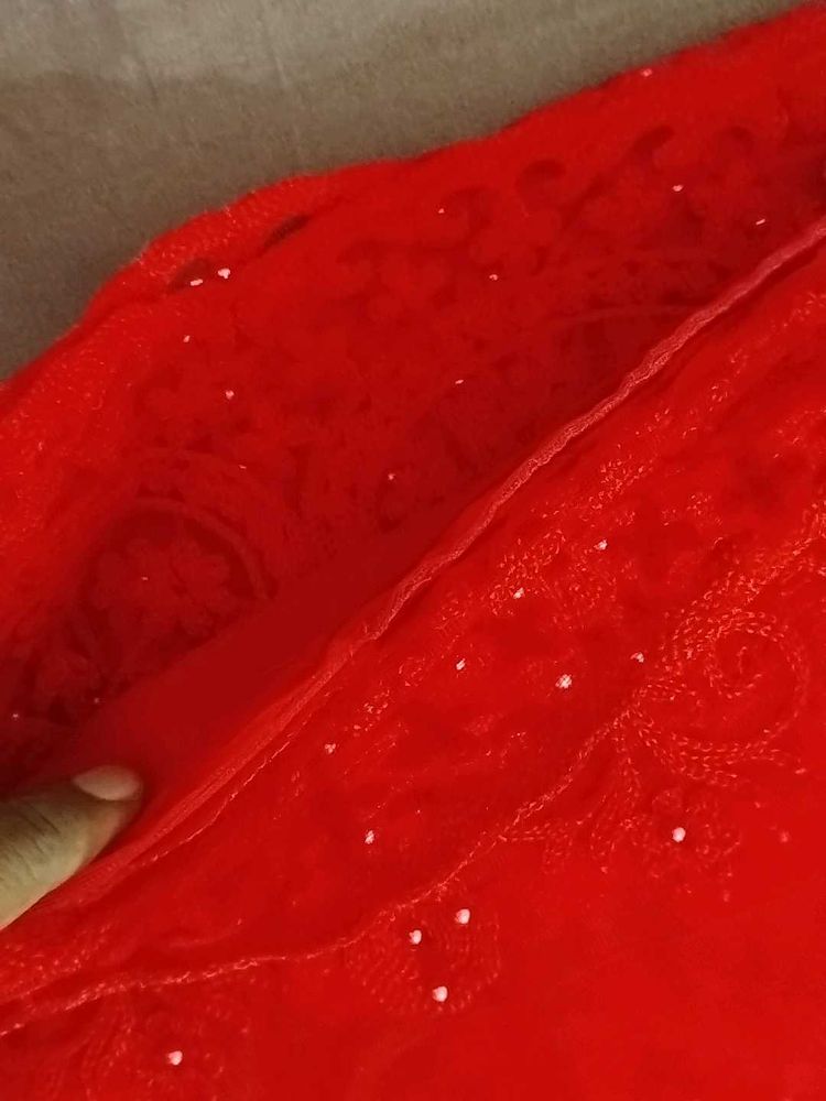 Vibrant Red Embroidered Saree