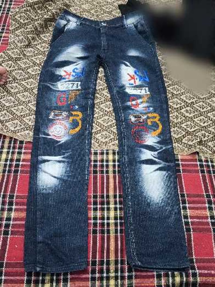 kid's Graphic Print Denim Jeans