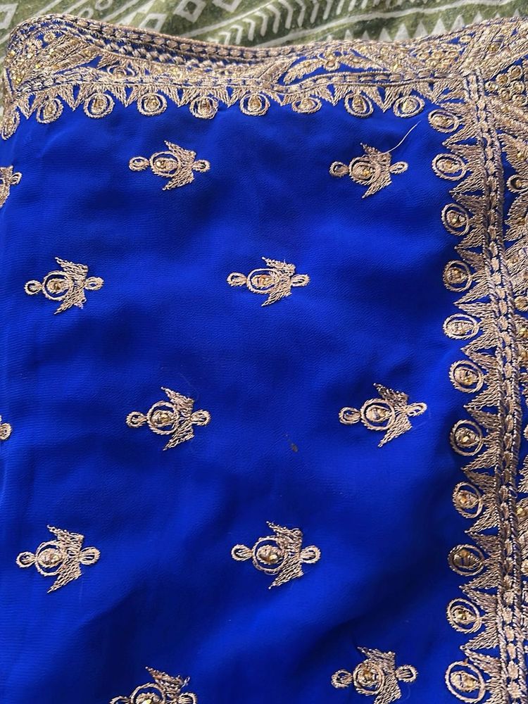 Royal Blue Embroidered Saree